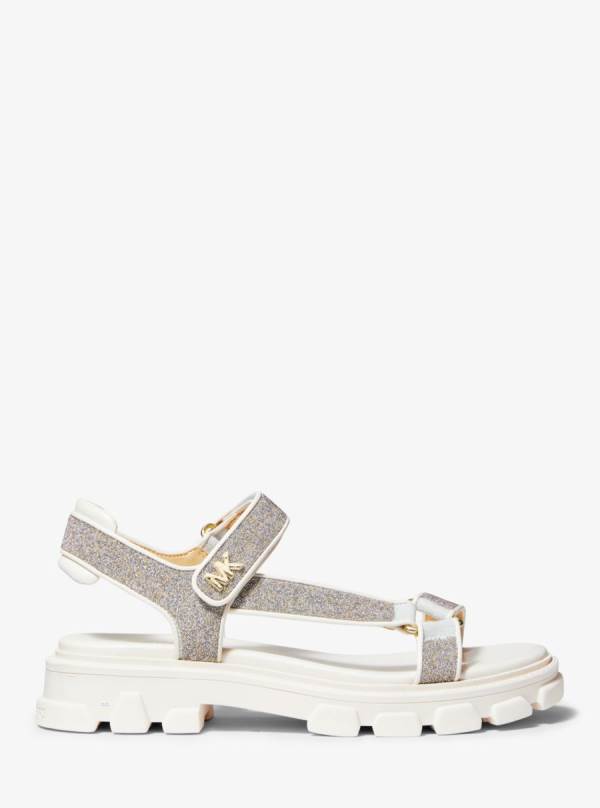 Damske Sandále Michael Kors Ridley Glitter and Faux Leather Biele - Topanky Michael Kors Obchod | DKUTZ-3741